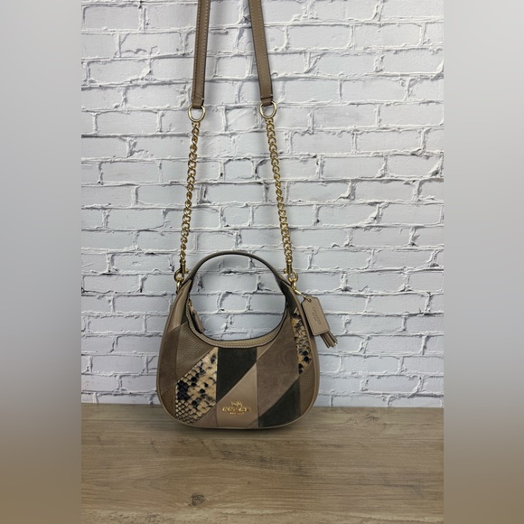 Coach Carmen Mini Crossbody Bag With Patchwork Gold/Mushroom NWT CCE62 - Picture 7 of 16